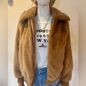 Tan Faux Fur Bomber Jacket